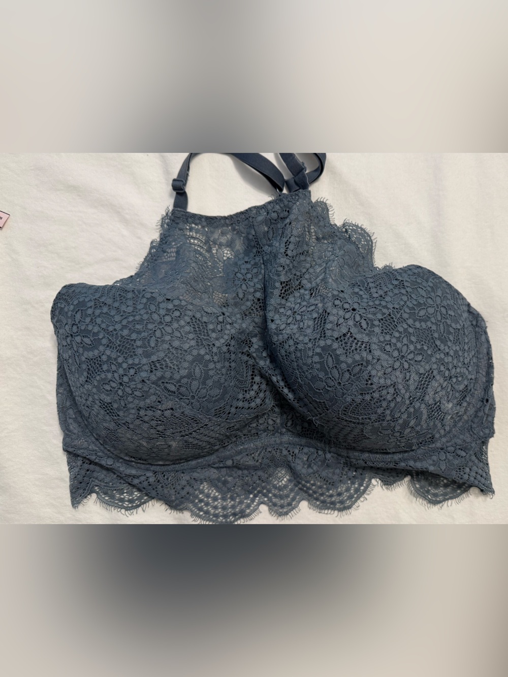 Victoria's Secret High-Neck Lace Bralette in Dusty Blue